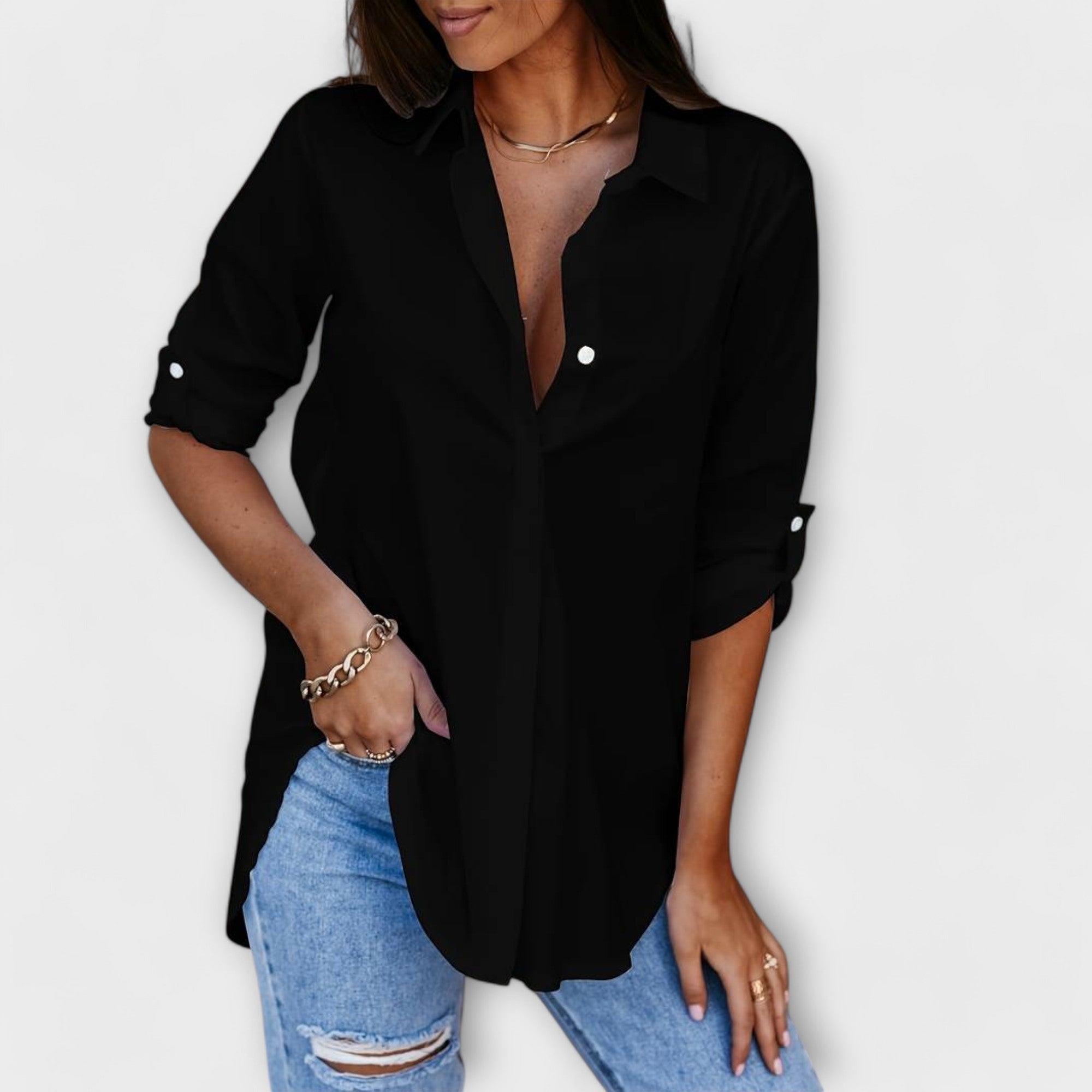 Jessica - Casual blúz hegyes dekoltárral