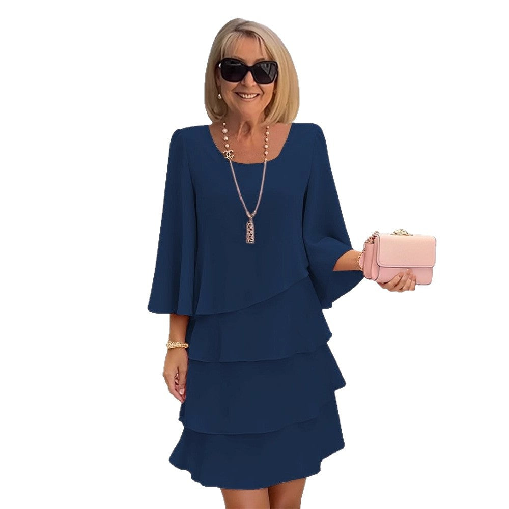 Maria – Elegáns midi ruha fodrokkal