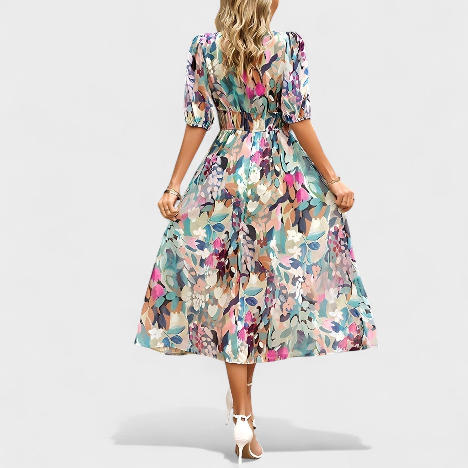 Clara – Elegáns Virágmintás Midi Ruha