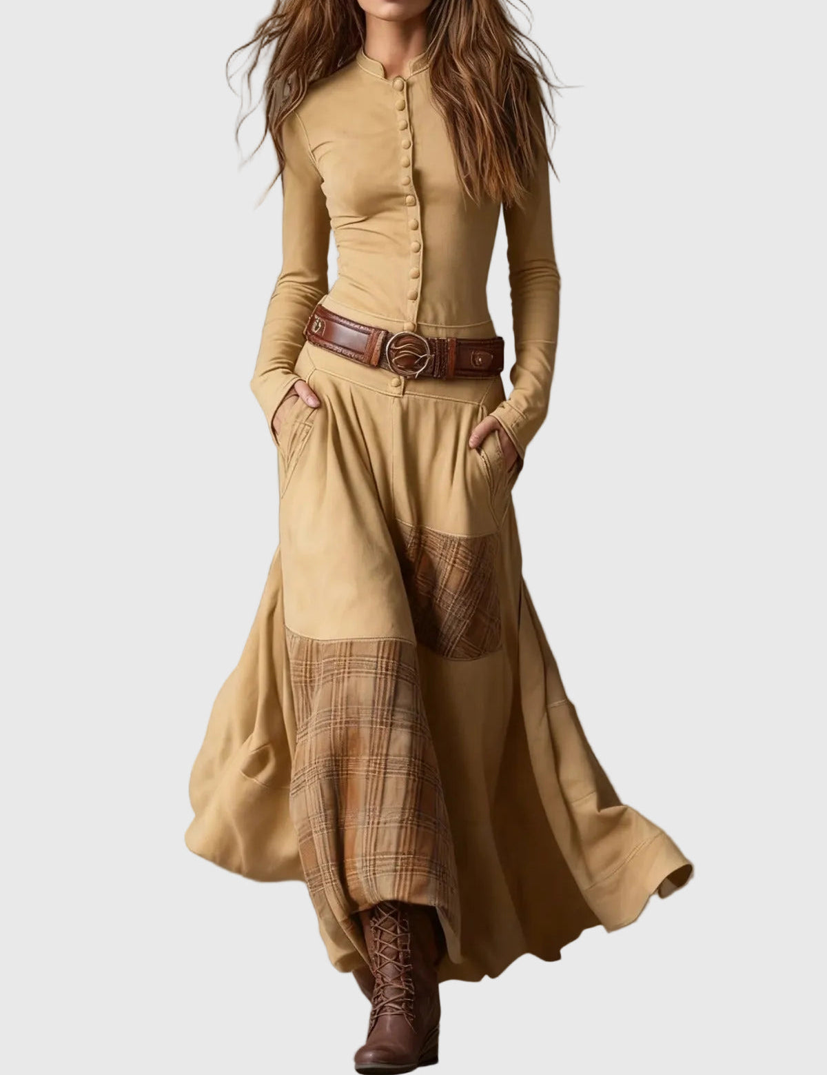 Isabelle - Velúr maxi ruha övvel