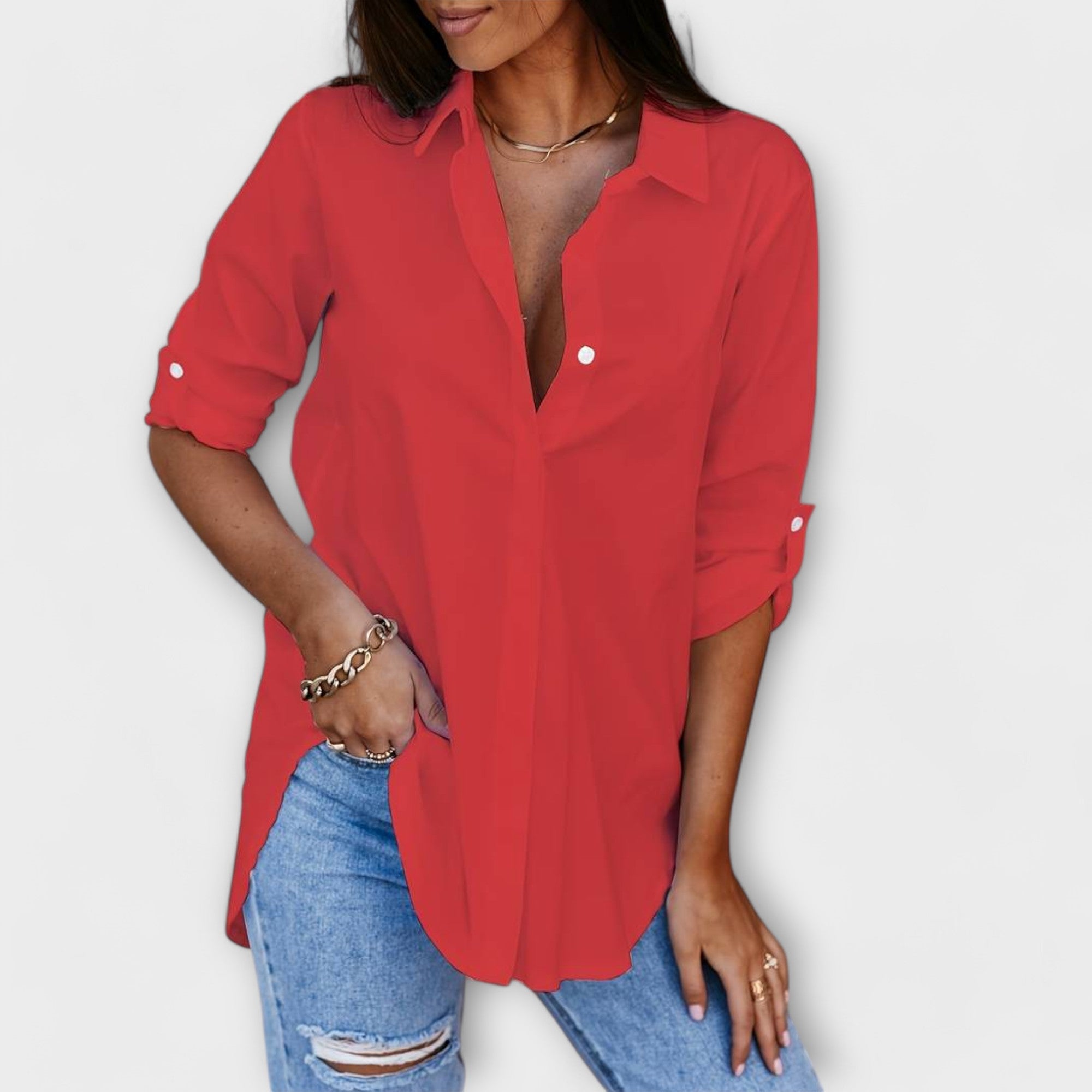 Jessica - Casual blúz hegyes dekoltárral